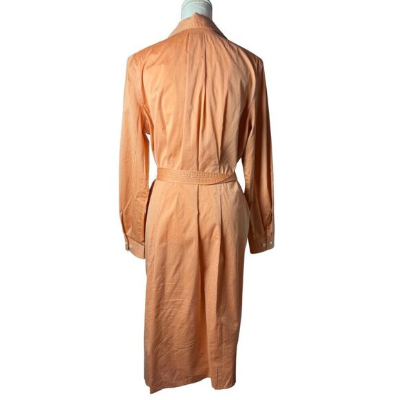 Pell & Co Long Sleeve Shirt Dress Peach Orange Button Up Midi Dress Size 14 - Picture 2 of 16